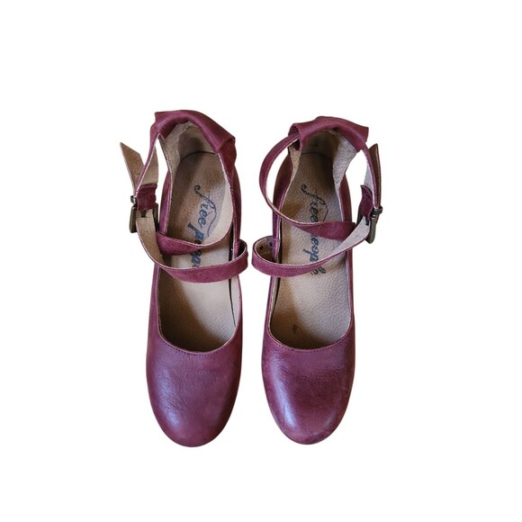 Free People Buena Vista Boho Mary Jane Clogs Womens 37 Wooden Chunky Heel Maroon - Picture 1 of 6